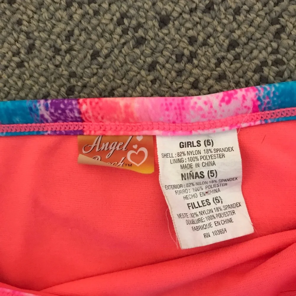 Girls' Pink Multicolor Tankini Set - Kids Swim